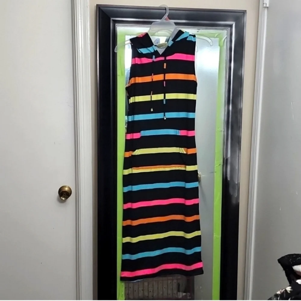 Womens Multi Color Stripe Maxidress with hood - Picture 1 of 2